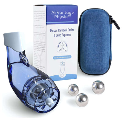 AirVantage Physio Mucus Removal Device and Lung Expander with Packaging Case with Three stainless steel ball bearings