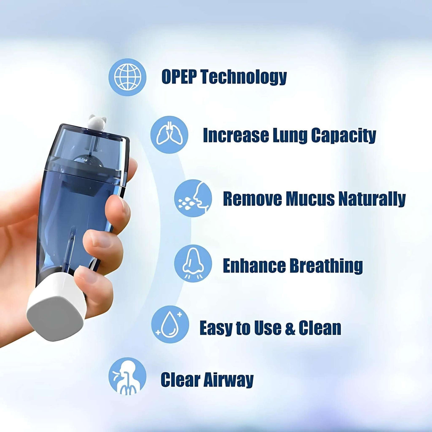 AirVantage Physio Mucus Removal Device and Lung Expander help in hands and features described